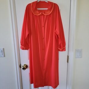 Nylon Robe Satin Trim M Orange 3/4 Sleeve Gossard Artemis Button Front Vintage